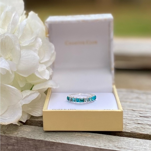 NWT CHARTER CLUB MULTI-BLUE CUBIC ZIRCONIA SILVER RING - 8 - Picture 2 of 6